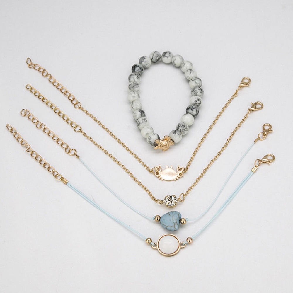 5-piece 'Sea Life' Marble Turquoise Bracelet Set - Picture 7 of 8